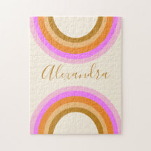 Retro Boho Pink Rainbow Personalized Name