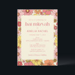 Retro Boho Pink Yellow Floral Groovy Bat Mitzvah Einladung<br><div class="desc">Retro Boho Pink Yellow Floral Groovy Bat Mitzvah Einladung</div>