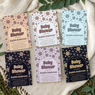 Retro Boho Purple Floral Baby Shower Einladung