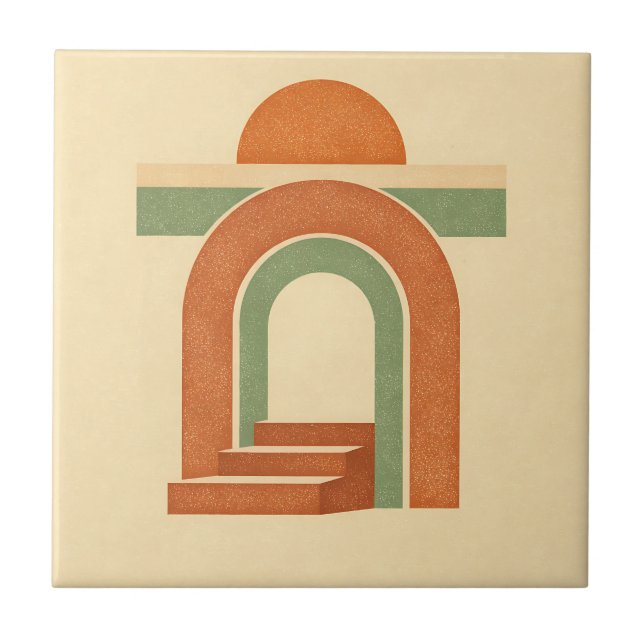 Retro Boho Rainbow Arch Minimalist Design Fliese (Vorderseite)