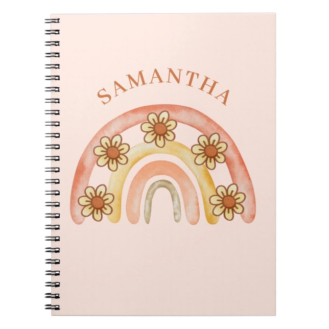 Retro Boho Rainbow Name Spiral Foto Notebook Notizblock (Vorderseite)
