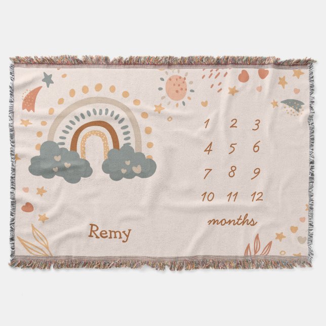 Retro Boho Rainbow Rust Baby Milestone Monate Decke (Vorderseite)