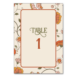 Retro Boho Red Yellow Floral Patchkarte Tischnummer