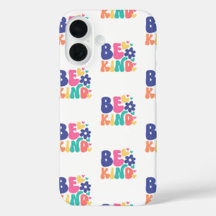 Retro Boho Sei nett – Farbige Groovy-Blumenherz iPhone 16 Hülle