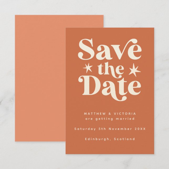 Retro Boho Simple Enregistrer la carte Date (Devant / Derrière)