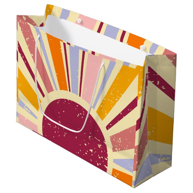 Retro Boho Sonne Große Geschenktüte (Vorderseite Schrägansicht)