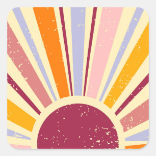 Retro Boho Sonne Quadratischer Aufkleber