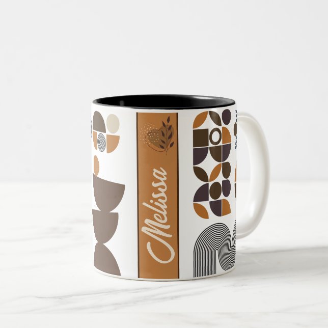 Retro-Boho Stil bunt geometrisch Muster Zweifarbige Tasse (VorderseiteRechts)