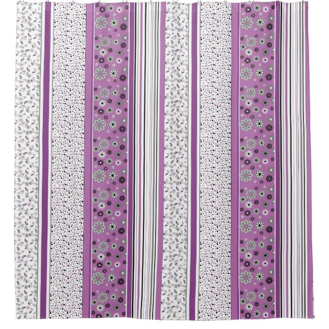 Retro BOHO Streifen Lila Duschvorhang (Vorderseite)