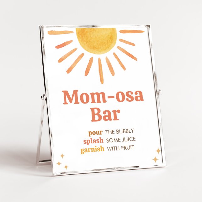 Retro Boho Sunshine Baby Dusche Mama Osa Bar Poster (Boy Boho Sunshine Baby Shower Mom Osa Bar Sign)