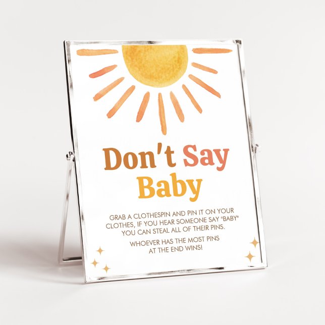 Retro Boho Sunshine Baby Dusche Say Baby nicht Poster (Boy Boho Sunshine Baby Shower Don't Say Baby Sign)