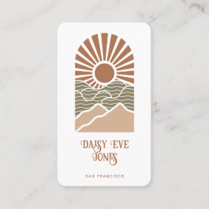 Retro Boho Terracotta and Sage Sun Mountains Visitenkarte