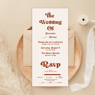 Retro Boho Terracotta Burnt Orange Wedding All in One Einladung