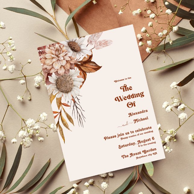 Retro Boho Terracotta Burnt Orange Wedding Invita Einladung (Von Creator hochgeladen)