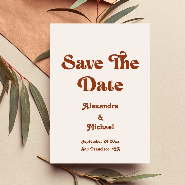 Retro Boho Terracotta Burnt Orange Wedding Save Th Save The Date (Von Creator hochgeladen)