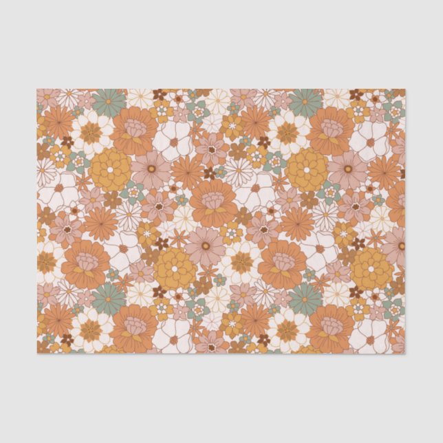 Retro Boho Terracotta Floral Seidenpapier (Vorderseite)