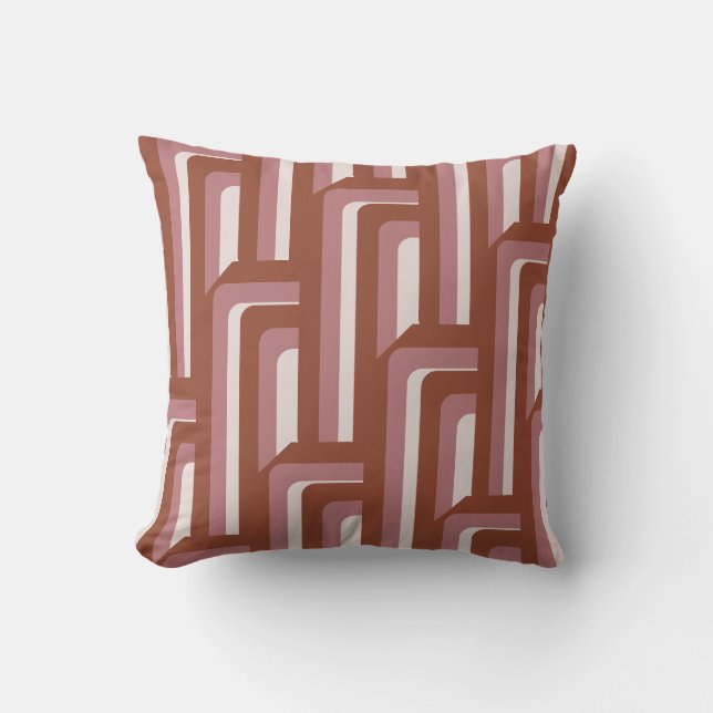 Retro Boho Terracotta Geometrisches Muster Kissen (Vorderseite)