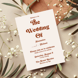 Retro Boho Terrakotta-Orange Hochzeit  Einladung