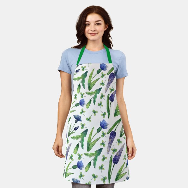 Retro Boho Vintage Lila grüne Küche Schürze (Getragen)