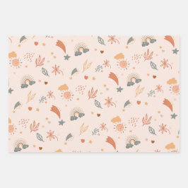 Retro Boho Wasserfarbe Regenbogenneutral Geschenkpapier Set