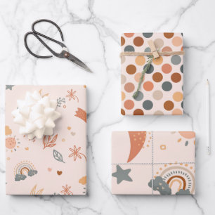 Retro Boho Wasserfarbe Regenbogenneutral Geschenkpapier Set