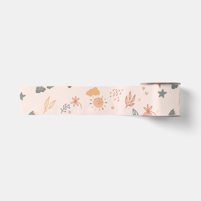 Retro Boho Wasserfarbe Regenbogenneutral Satinband (Vorderseite)