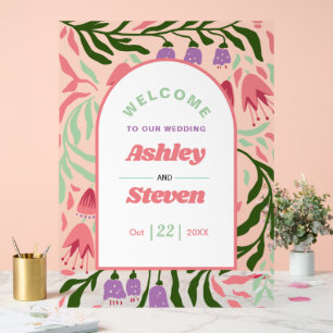 Retro-Boho Zweige mit Blume Begrüßung Hochzeit Acrylschild