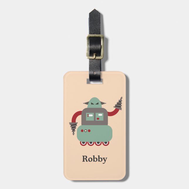 Retro Bohrer-Roboter-personalisierter Gepäck-Umbau Gepäckanhänger (Vorderseite vertikal)
