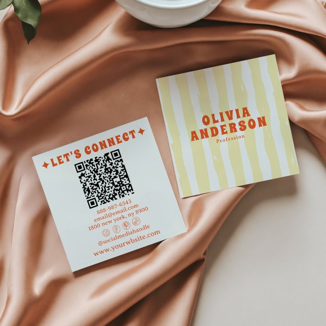 Retro Bold 70er Boho Groovy Funky Trendy QR Code Quadratische Visitenkarte (Von Creator hochgeladen)