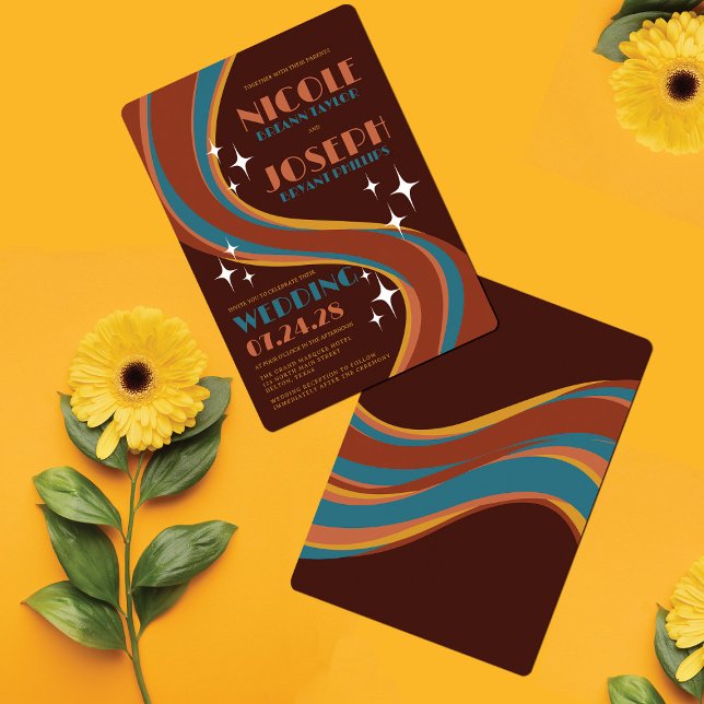 Retro Bold 70's Rainbow Swirl Lässige Hochzeit Einladung (Von Creator hochgeladen)