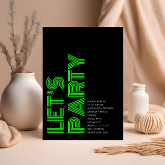 Retro Bold Birthday Party Black Green Einladung