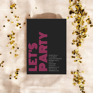 Retro Bold Birthday Party Black Pink Einladung