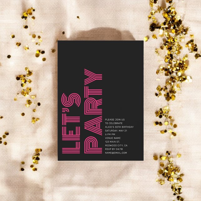 Retro Bold Birthday Party Black Pink Einladung (Von Creator hochgeladen)
