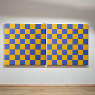 Retro Bold Blue & Yellow Checkered Vibrann Fliese