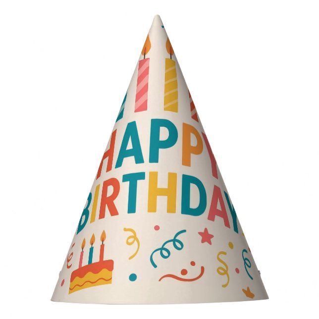​ Retro Bold farbenfroher Happy Geburtstag Partyhütchen (Vorderseite)