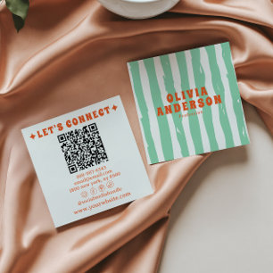Retro Bold Green Boho Groovy Trendy Unique QR Code Quadratische Visitenkarte