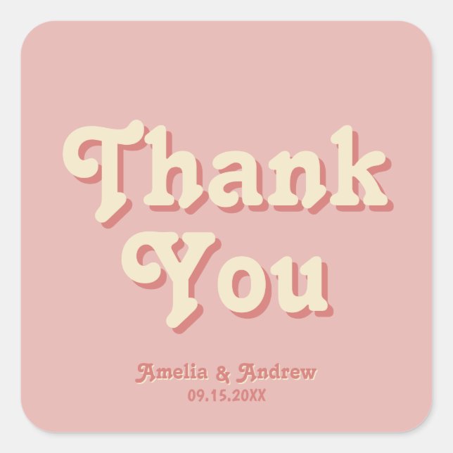 Retro Bold Groovy Coral Pink 1970er Gastgeschenk H Quadratischer Aufkleber (Vorderseite)