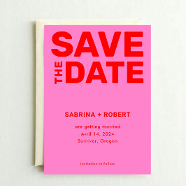 Retro Bold Hot Pink & Red Typografy Wedding Save The Date