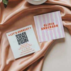Retro Bold Pink Boho Groovy Trendiger Girly QR Cod Quadratische Visitenkarte