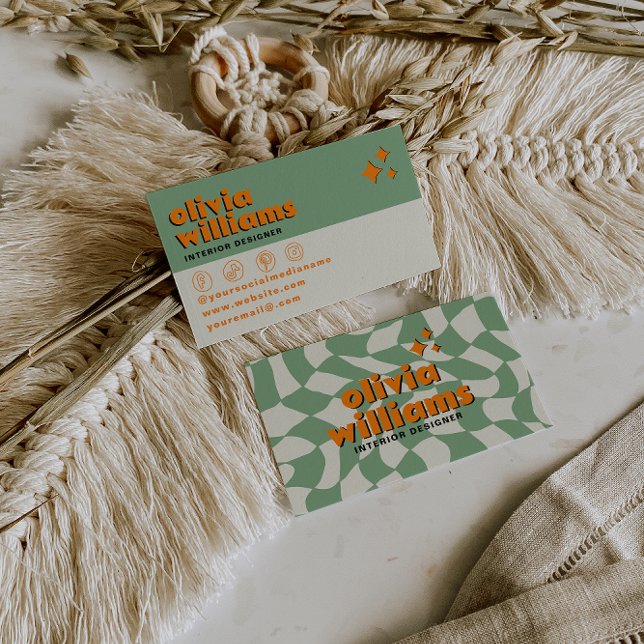 Retro Bold Psychedelic Groovy Checkered Unique Fun Visitenkarte (Von Creator hochgeladen)