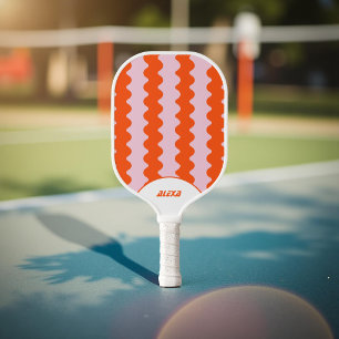 Retro Bold Red Orange Pink 70er & 90s Streifen Pickleball Schläger