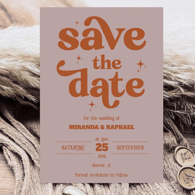 Retro Bold Rust & Pfirsich Foto-Hochzeit Save The Date (Von Creator hochgeladen)