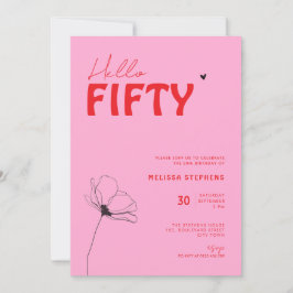 Retro Bold Typo Pink Red Simple 50th Birthday Einladung