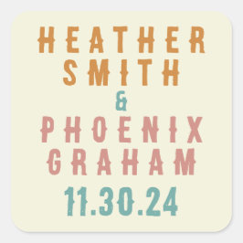 Retro Bold Typografie Bright Custom Wedding Quadratischer Aufkleber
