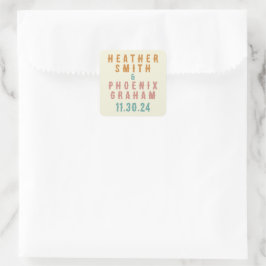 Retro Bold Typografie Bright Custom Wedding Quadratischer Aufkleber