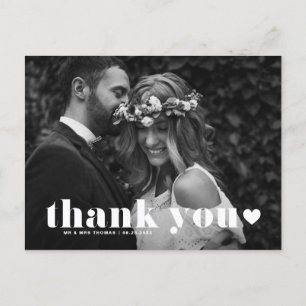 Retro-Bold-Typografie-Herz-Dankeschön-Hochzeit Postkarte