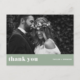 Retro-Bold-Typografie-Sage-Grün-Wedding-Thank-You Postkarte
