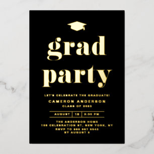 Retro Bold Typografy Black Graduation Party Folieneinladung