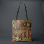 Retro book lover art tasche<br><div class="desc">A cozy retro-inspired design featuring a charming bookshelf filled with vintage books,  delicate botanical accents,   and a comforting cup of tea or coffee.</div>