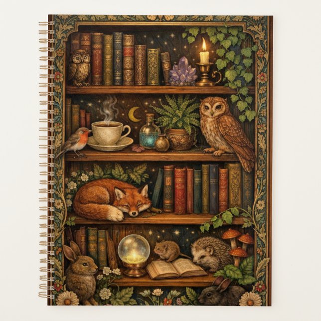 Retro book lover woodland animals planer (Vorderseite)